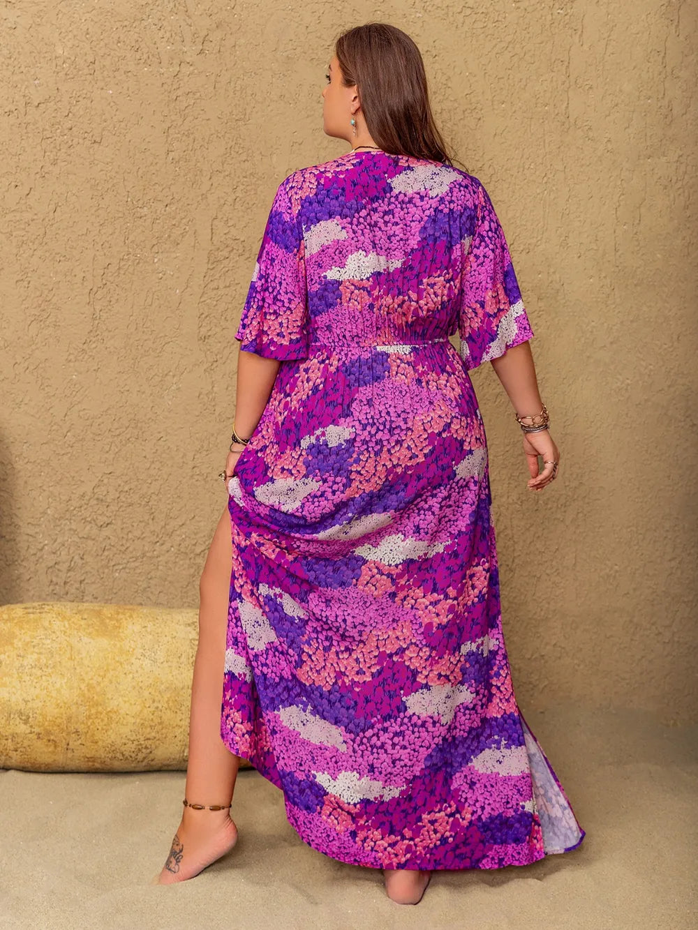 Slit Printed Half Sleeve Maxi Dress