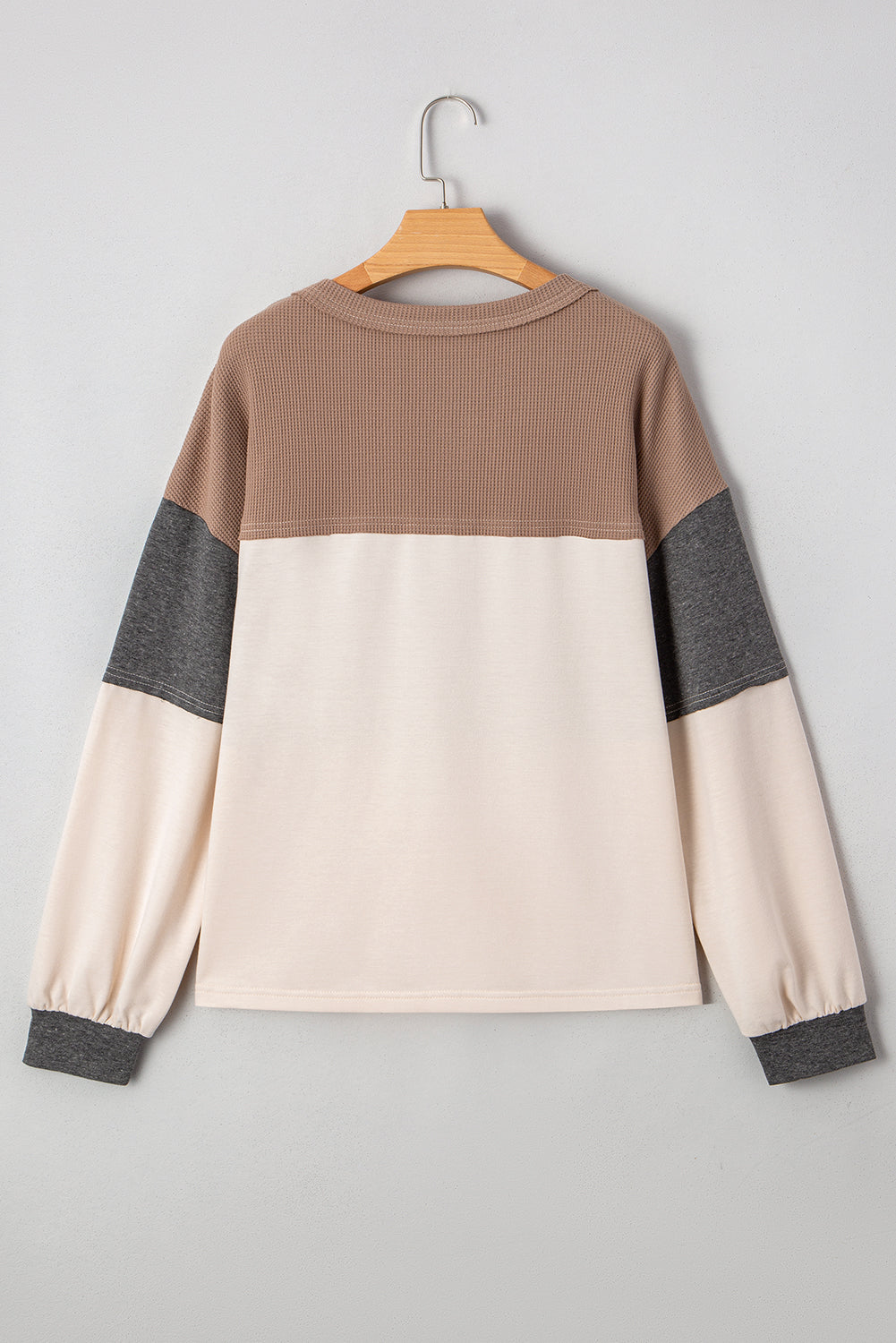 Colorblock Waffle Knit Patchwork Henley Top