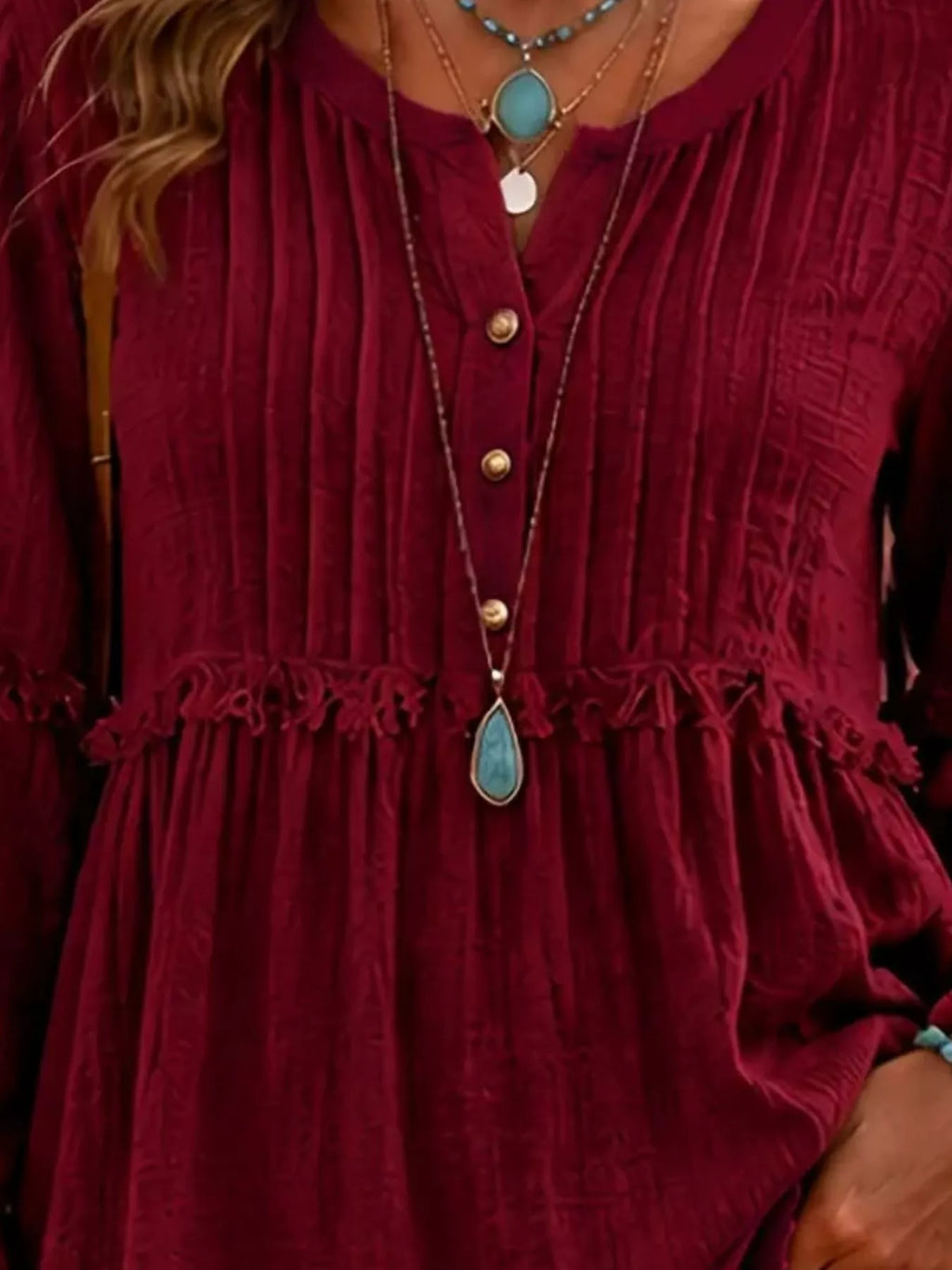 Full Size Frill Notched Long Sleeve Blouse Plus Size