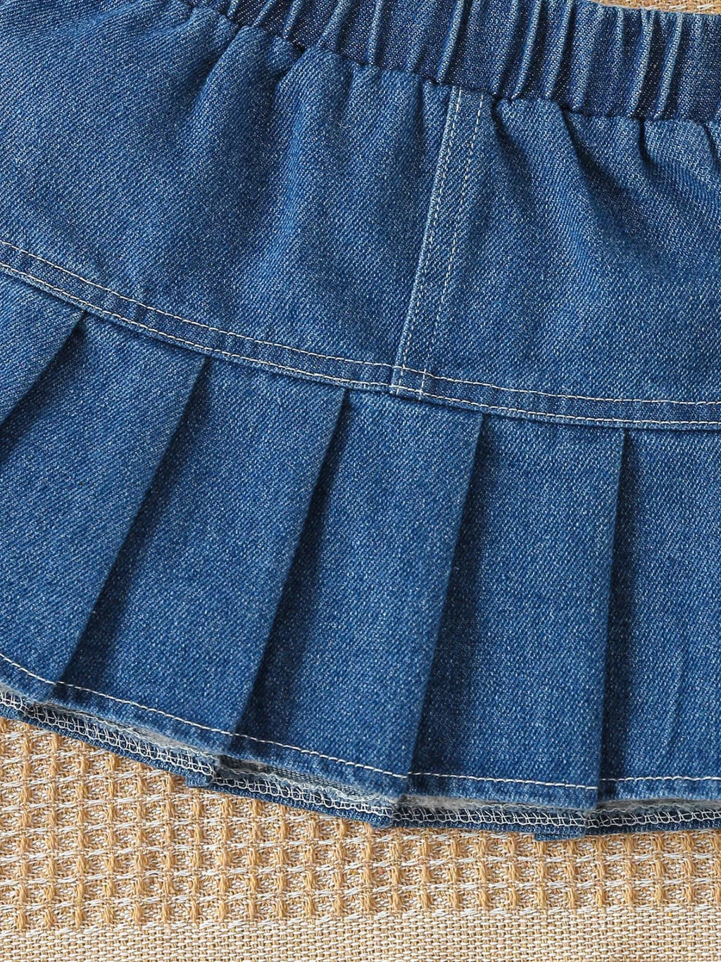 Children's Letter Long Sleeve Top and Denim Skirt Set with Heart Bag