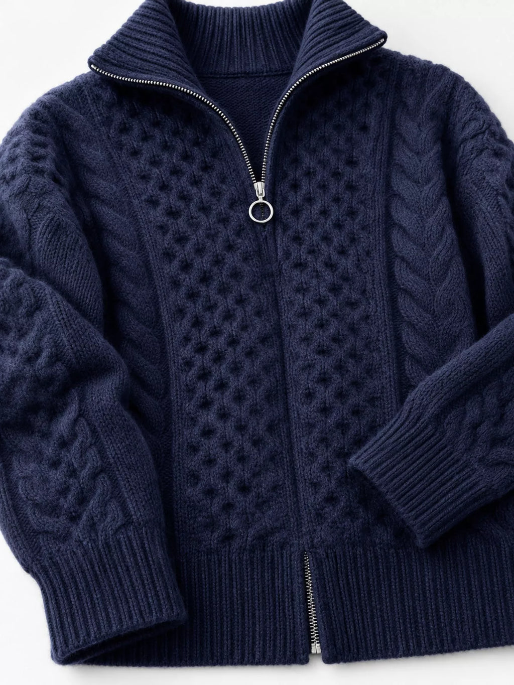 Full Size Cable-Knit Zip-Up Cardigan Plus Size