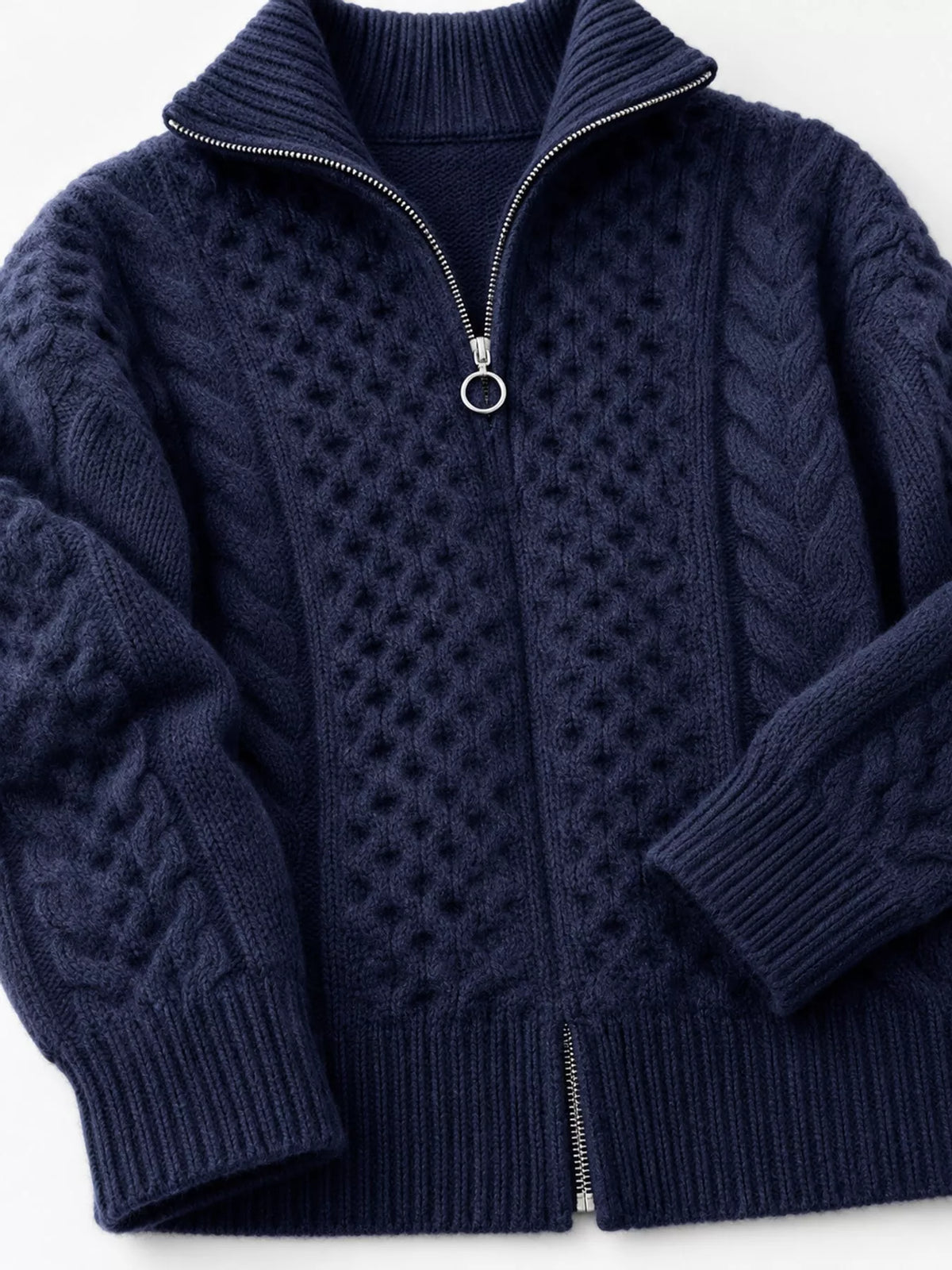 Full Size Cable-Knit Zip-Up Cardigan Plus Size