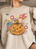 Halloween Pumpkin Floral Round Neck Sweatshirt