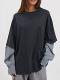 Oversized Layered-Look T-Shirt with Striped Sleeves