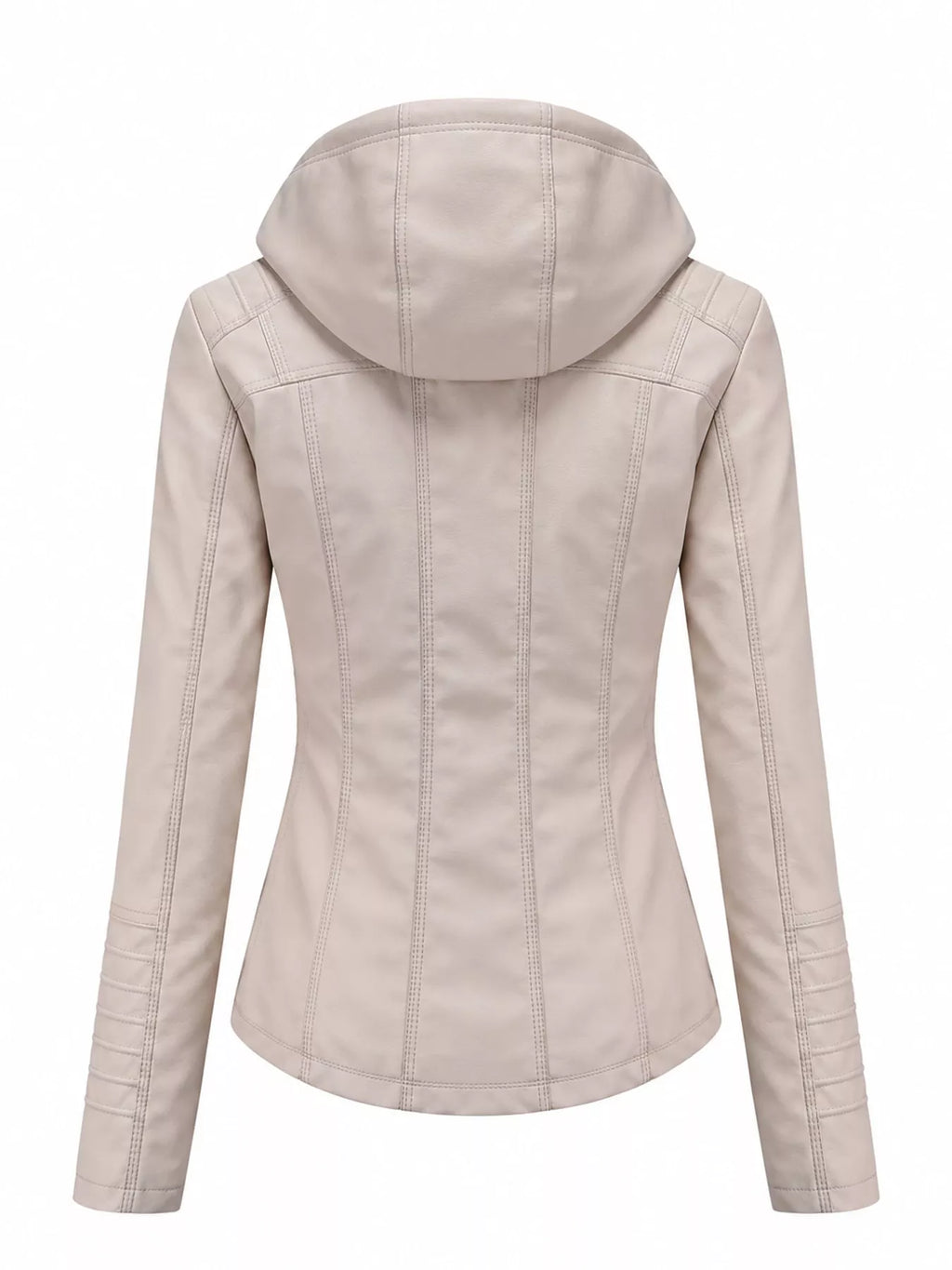 Full Size Detachable Hooded Faux Leather Moto Jacket Plus Size