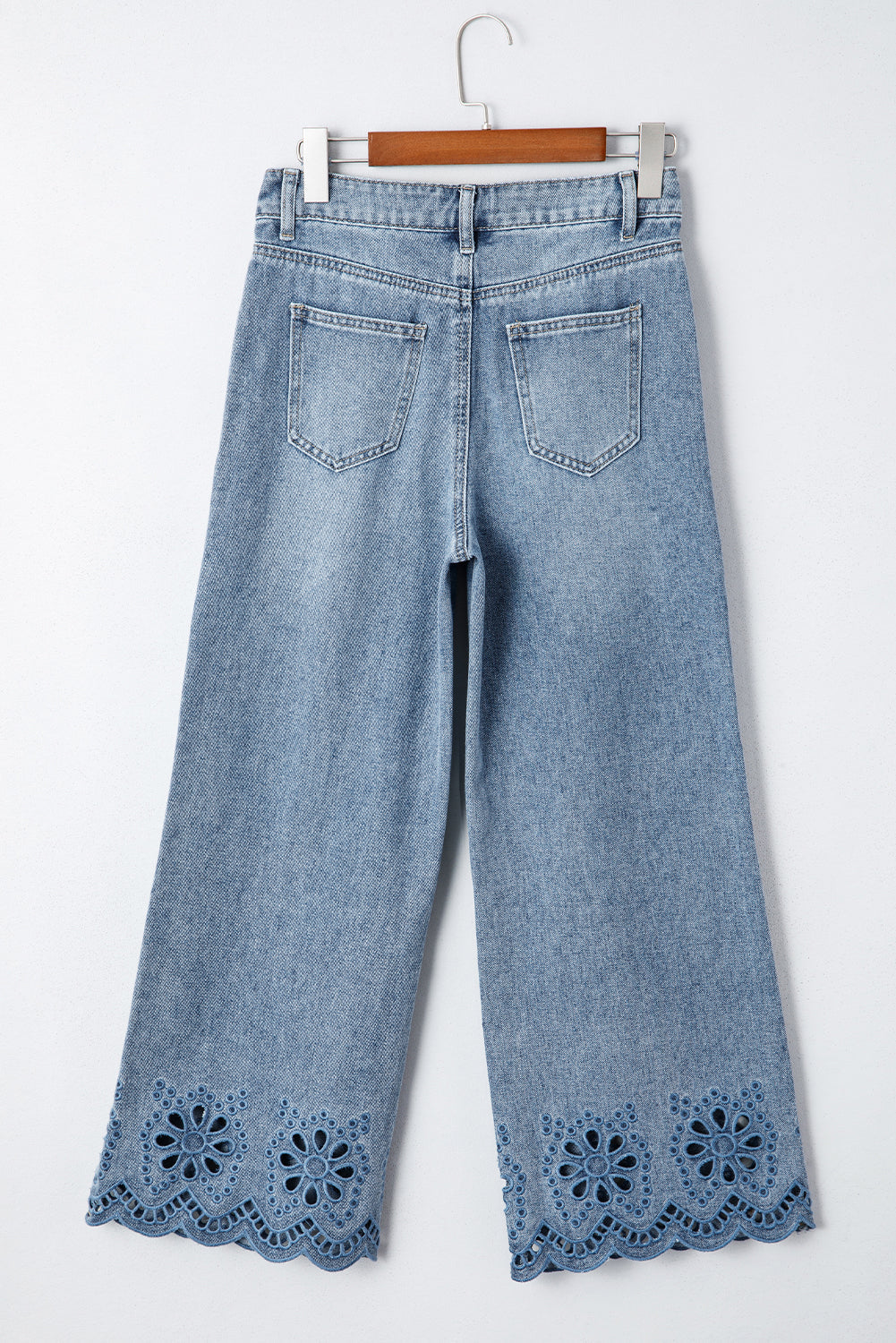 Solid Denim Embroidered Wide Leg Jeans