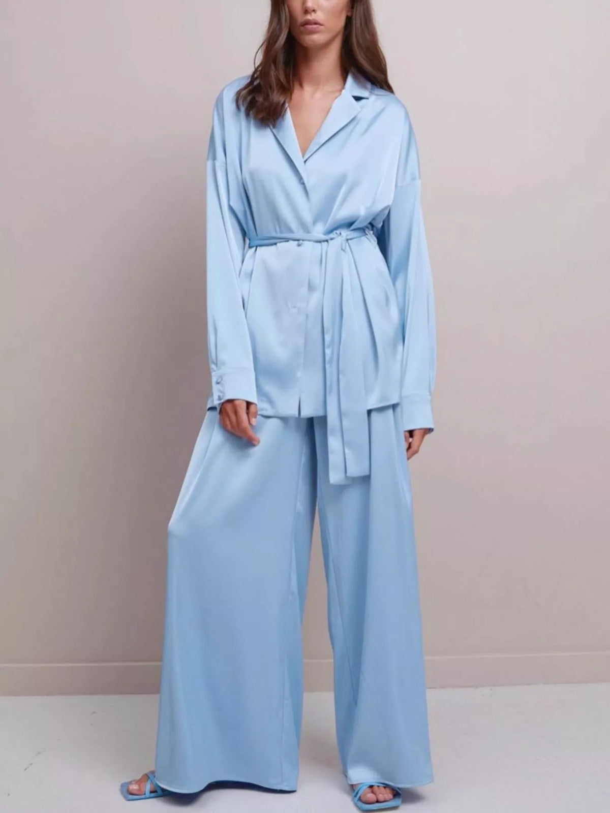 Satin Long Sleeve Shirt and Pants Set