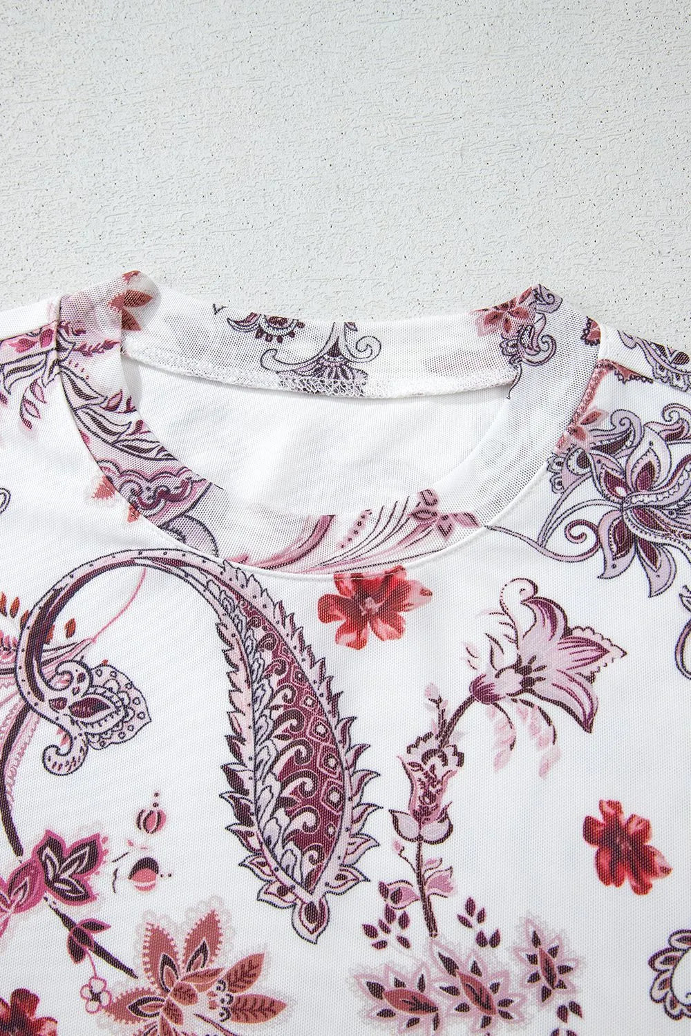 Paisley Print Mock Neck Short Sleeve Tee