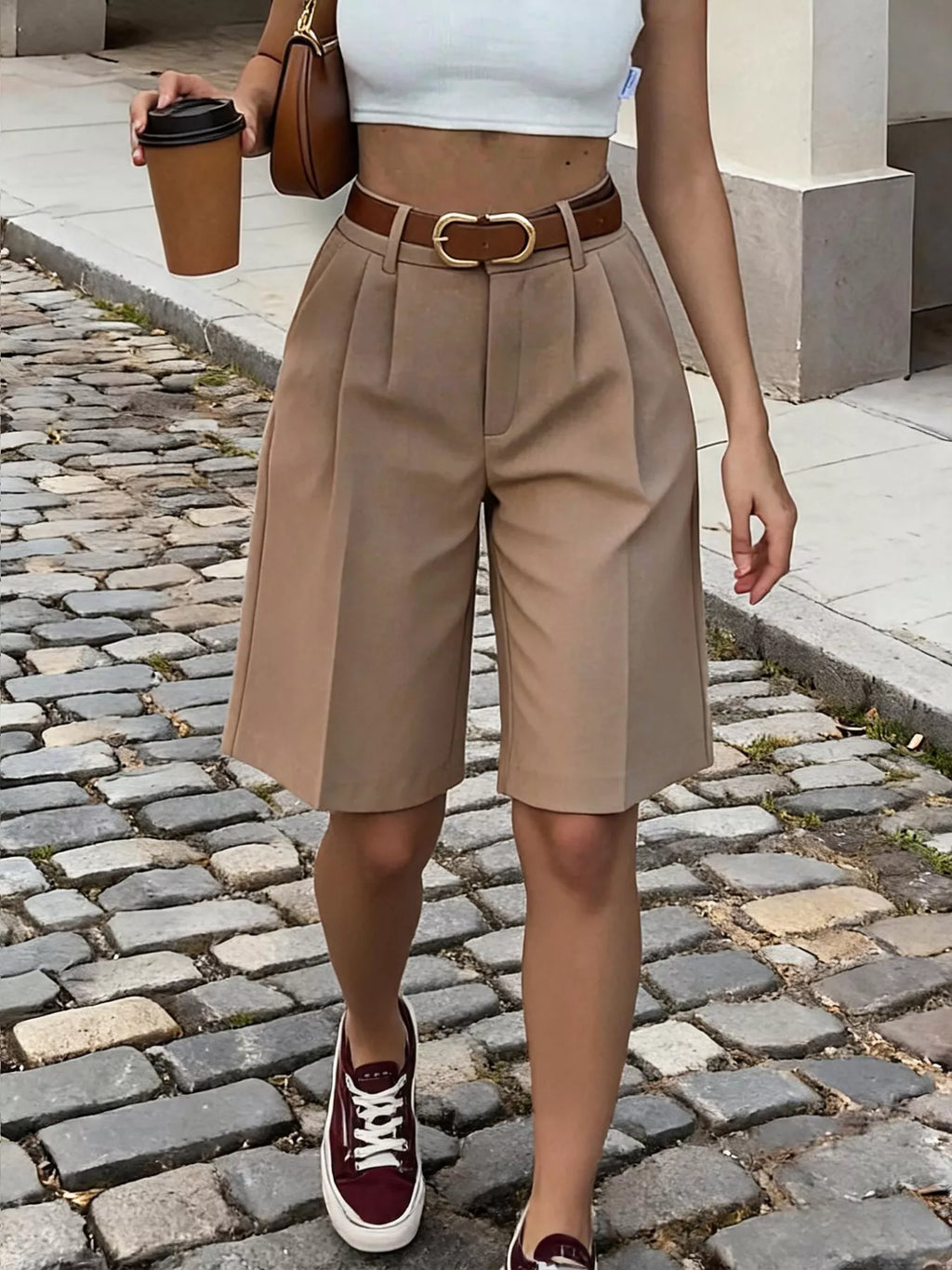 High-Waisted Pleated Detail Shorts
