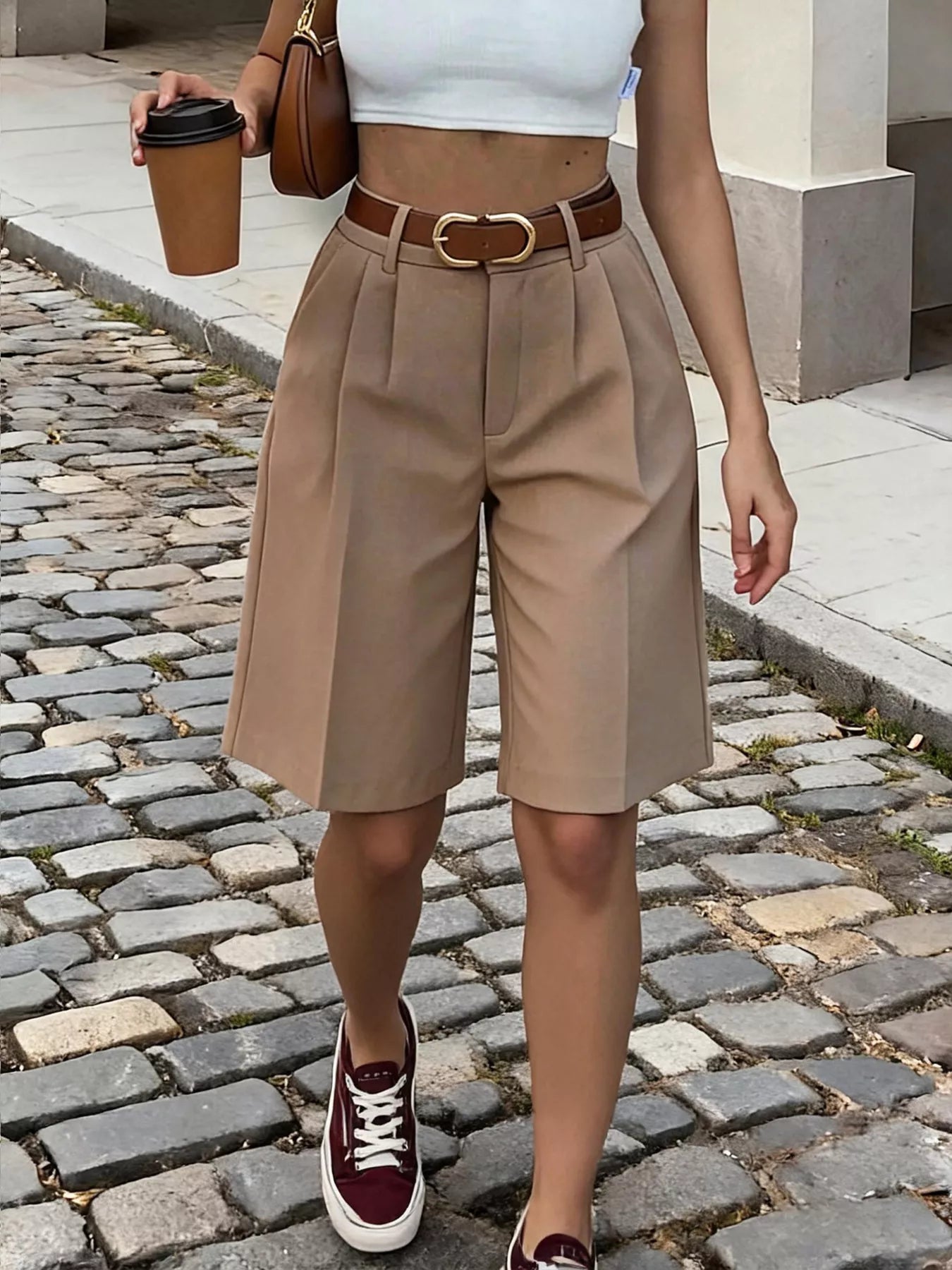 High-Waisted Pleated Detail Shorts
