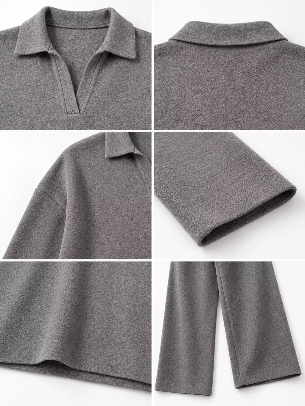 Polo Collar Top and Wide-Leg Pants Set