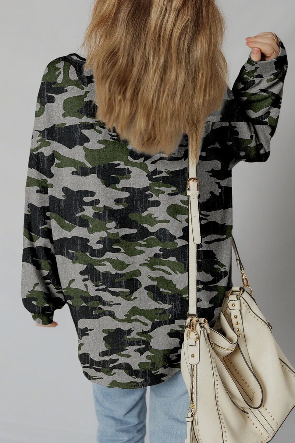 Camo Reverse Seam Drop Shoulder Sweatshirt