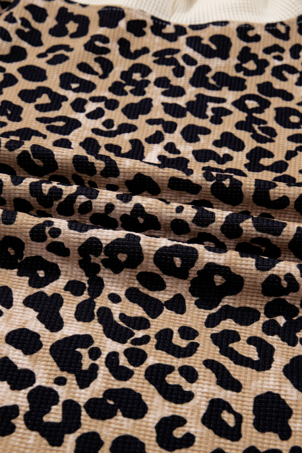 Leopard Waffle Knit Kangaroo Pocket Hooded Sweatshirt