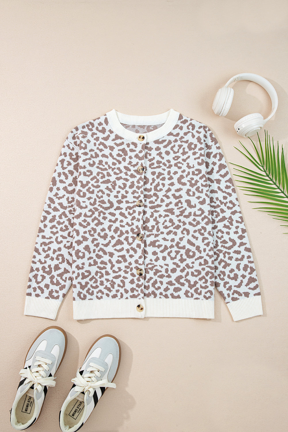 Leopard Drop Shoulder Chunky Cardigan Sweater