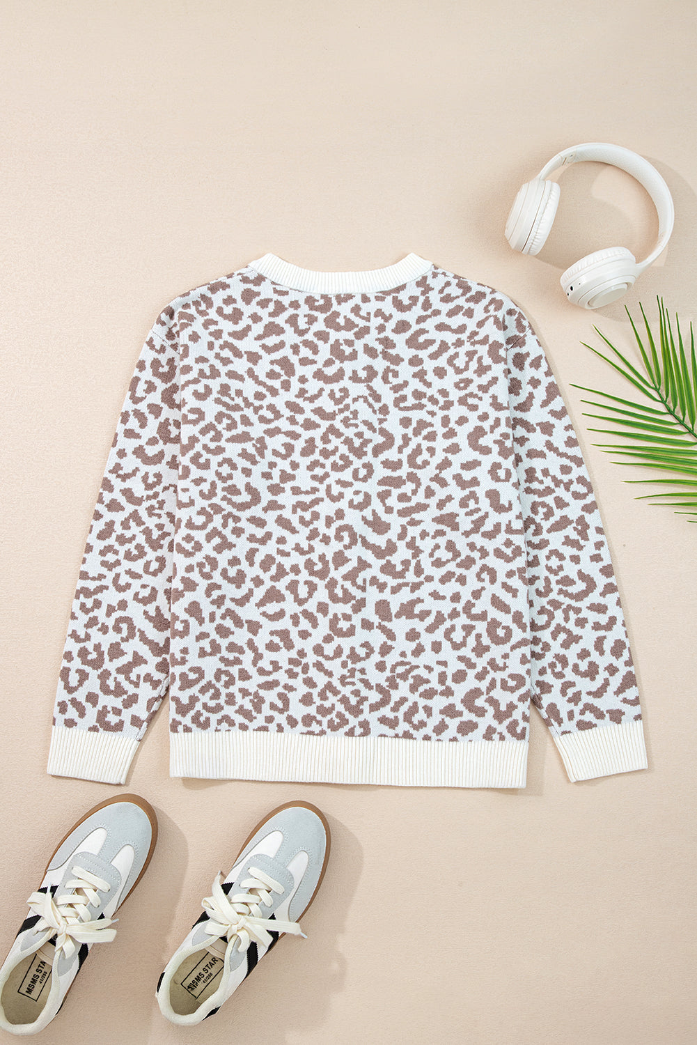 Leopard Drop Shoulder Chunky Cardigan Sweater