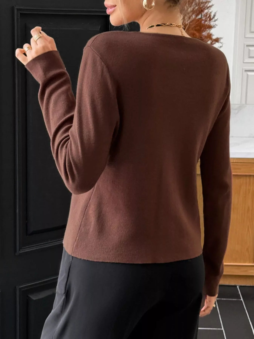 Button-Up Long Sleeve Knit Cardigan