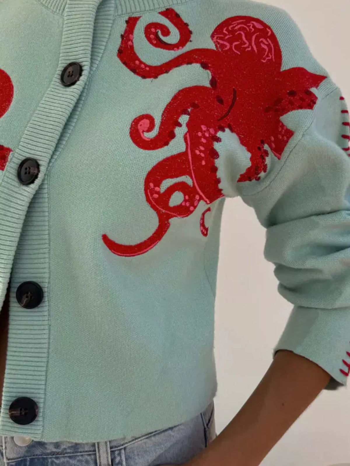 Octopus Button Up Cropped Cardigan