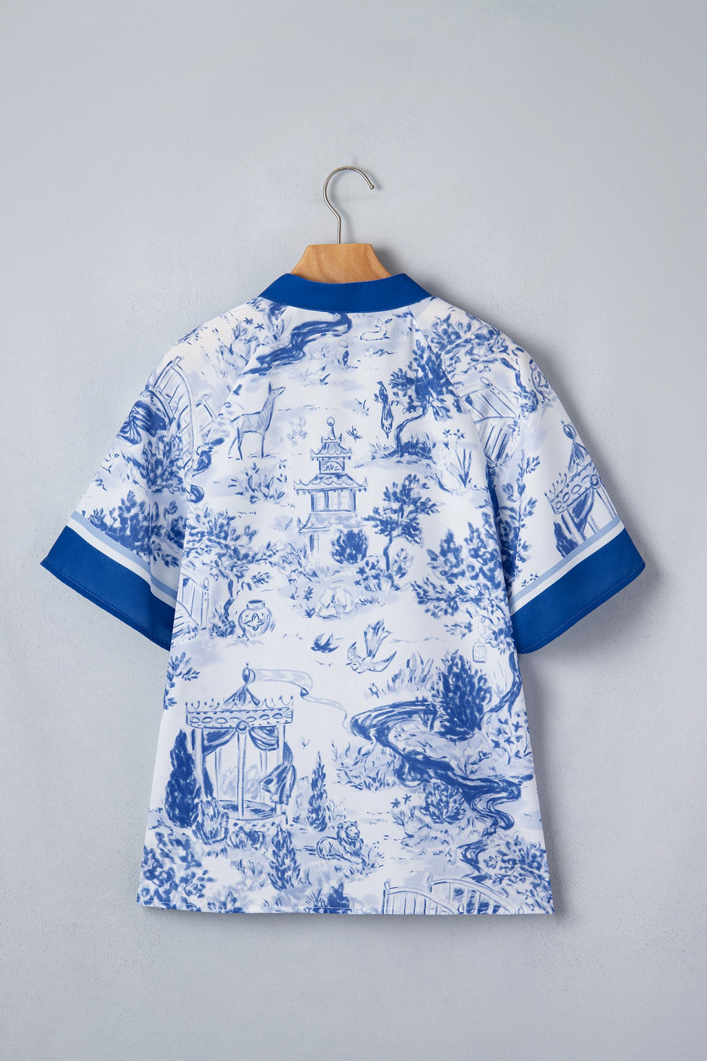 Blue Wild Animal Paradise Contrast V Neck Raglan Sleeve Blouse
