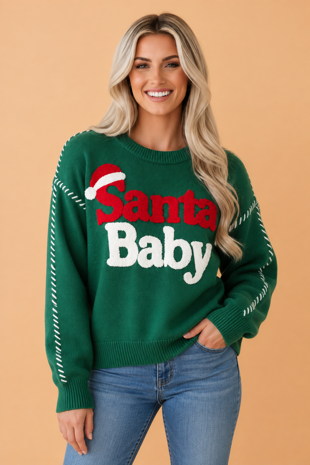 Christmas Santa Baby Patch Embroidered Sweater