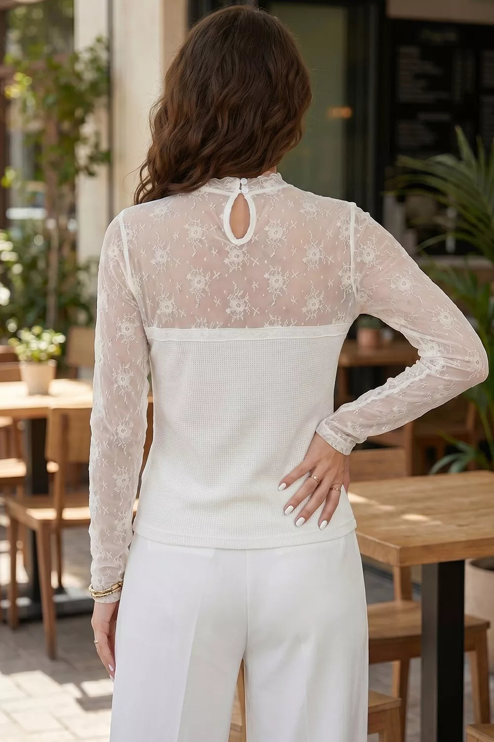 Lace Mesh Long Sleeve Top