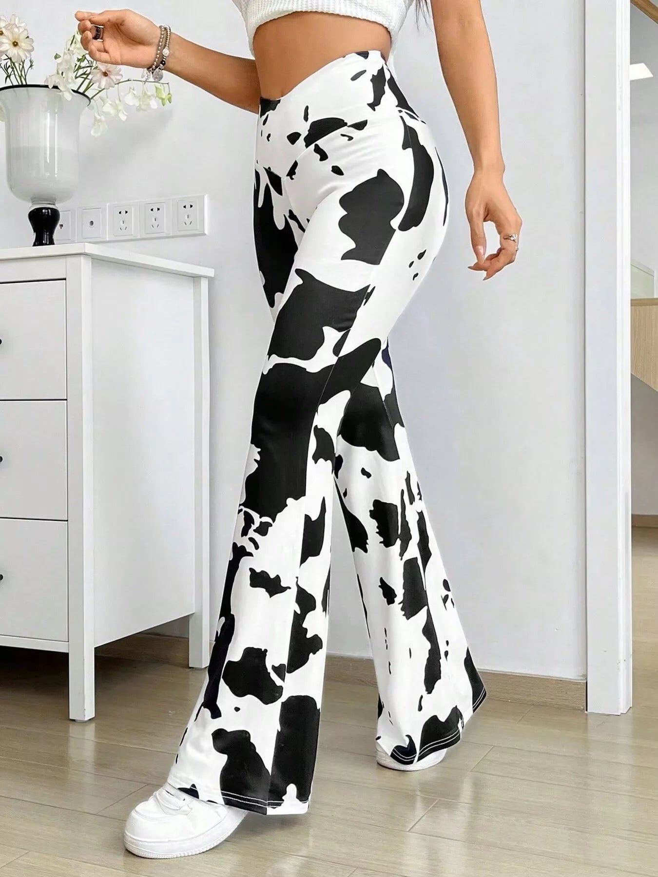 Cow Print Flared Pants