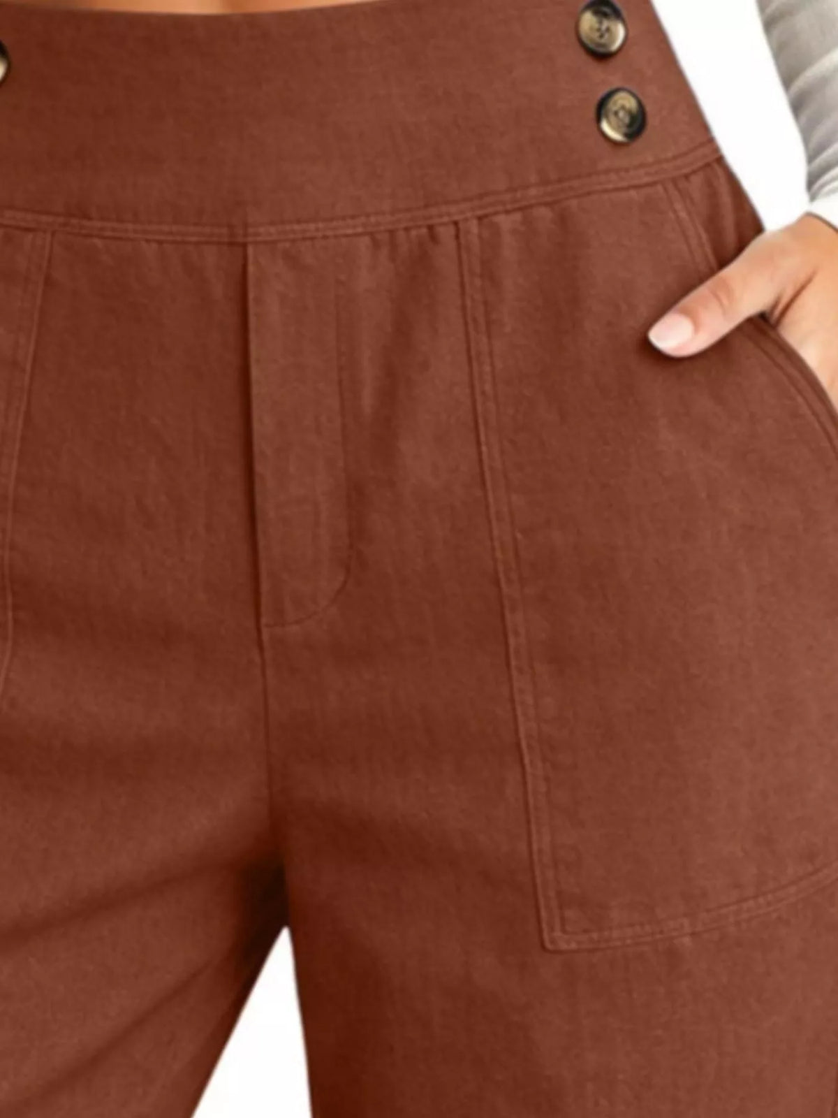Full Size High-Waisted Button-Detail Cropped Pants Plus Size
