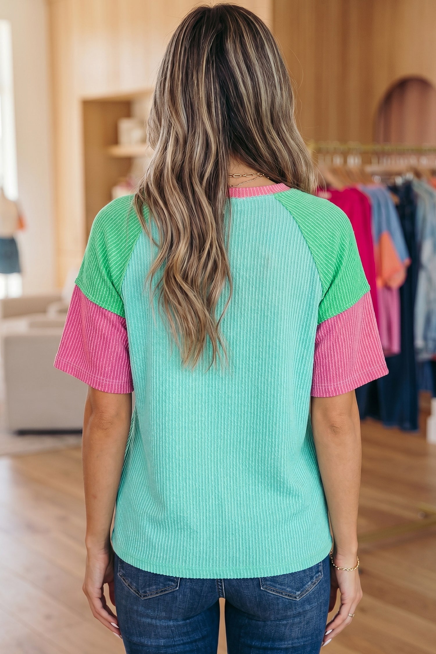 Aruba Blue Color Block Twisted Ribbed Tee