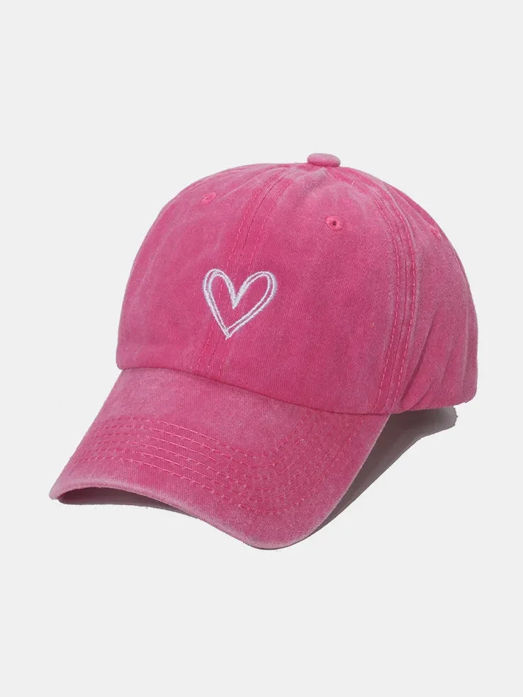 Embroidered Heart Washed Cotton Dad Baseball Cap