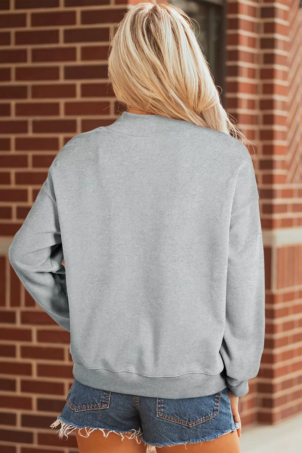 Halloween Rhinestone Skull Graphic Mock Neck Baggy Pullover Sweatshirt