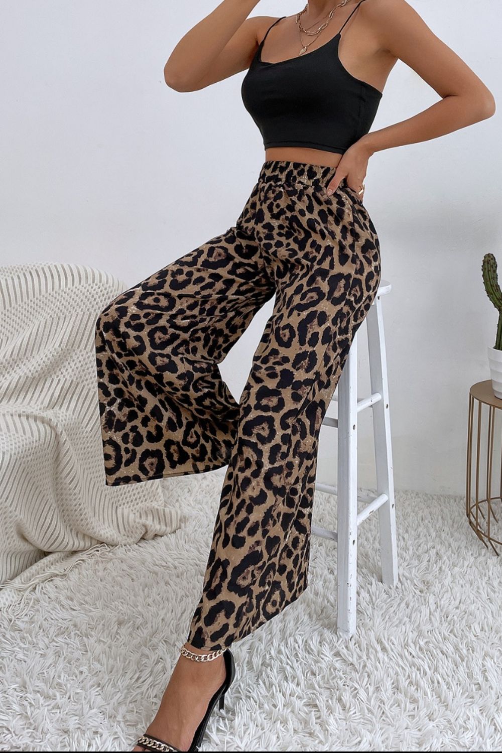 Leopard High Waist Wide Leg Pants
