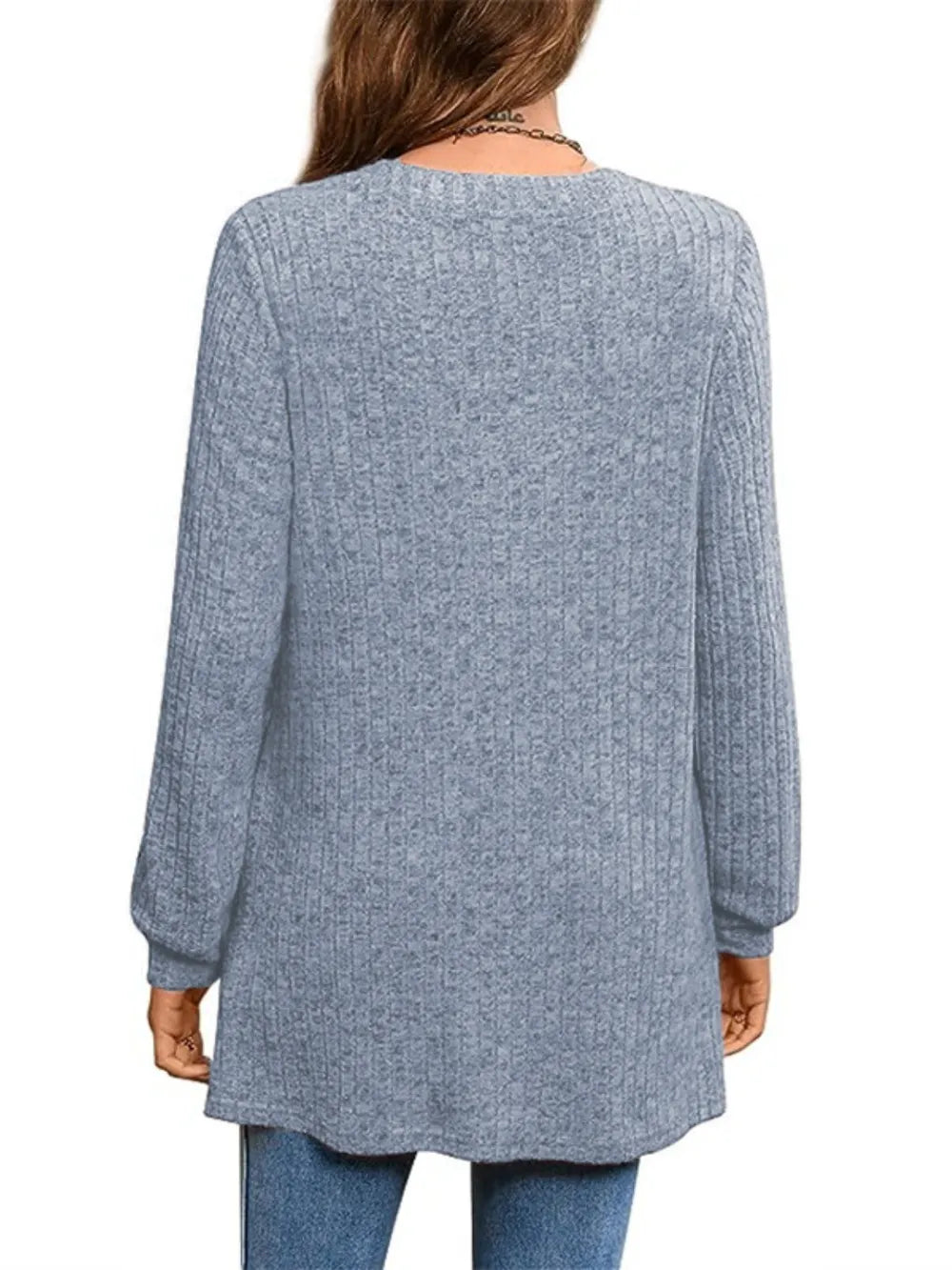 Ribbed Notched Long Sleeve T-Shirt