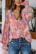 Fiery Red Cakewalk Floral Smocked Blouse