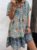 Floral Print Tie-Neck Ruffle Hem Mini Dress