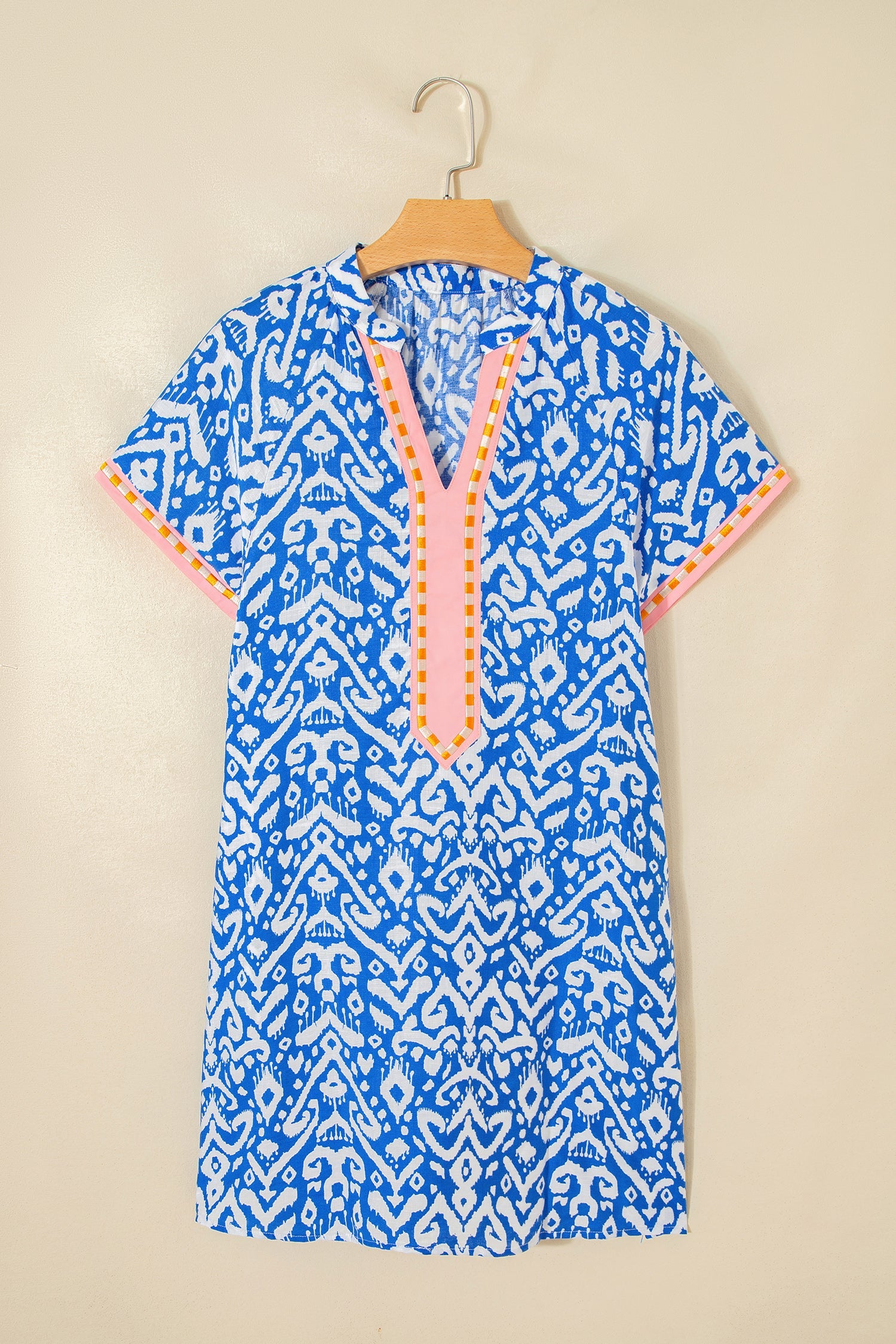 Blue Western Fashion Print Striped Color Block Patchwork Shift Mini Dress