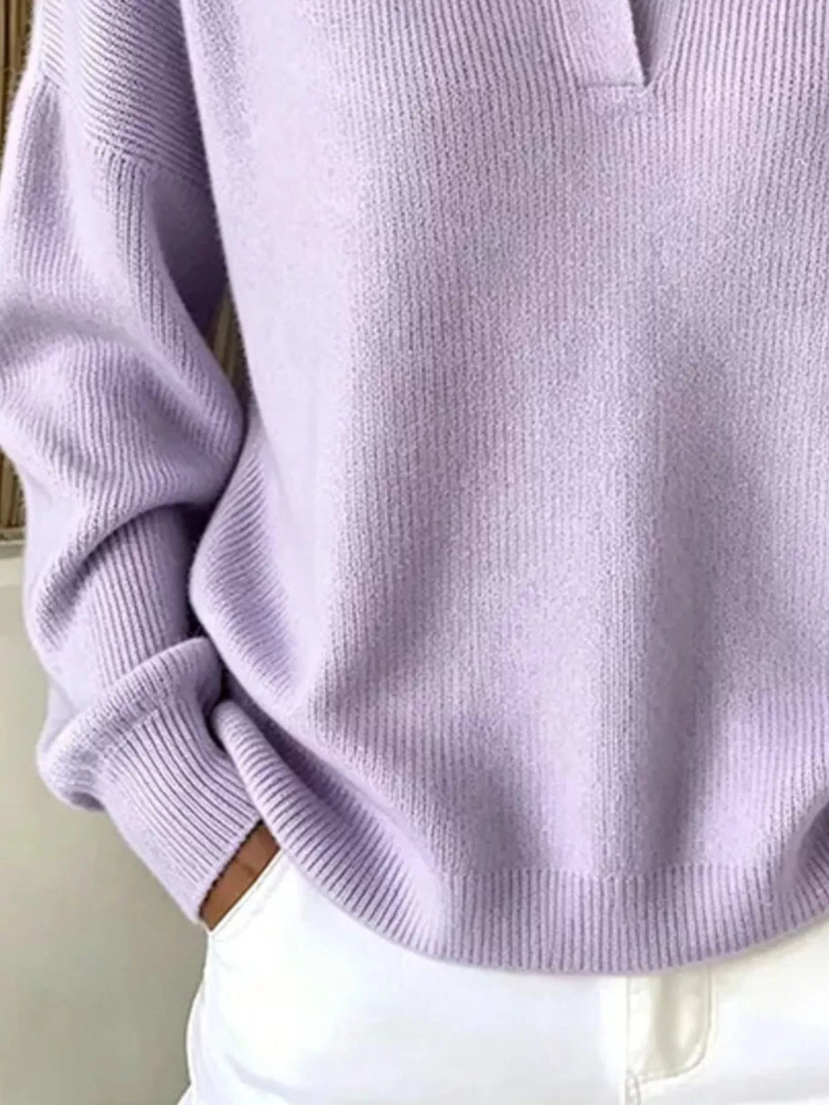 Ribbed Knit Polo Collar Sweater