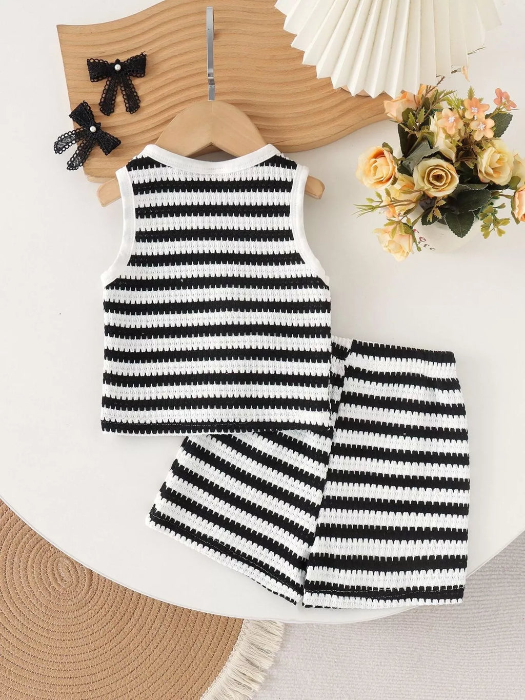 Children's Striped Knit Vest and Shorts Set