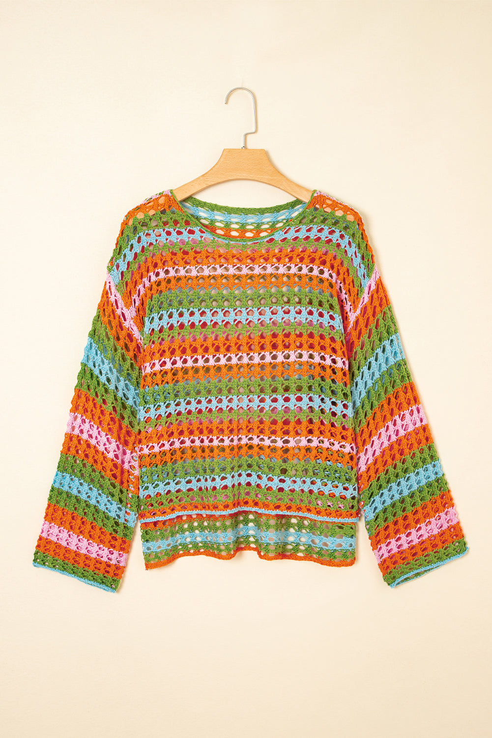 Stripe Open-Knit Beach Cover-Up Sweater