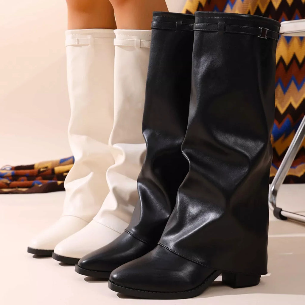 Point Toe Block Heels Boots