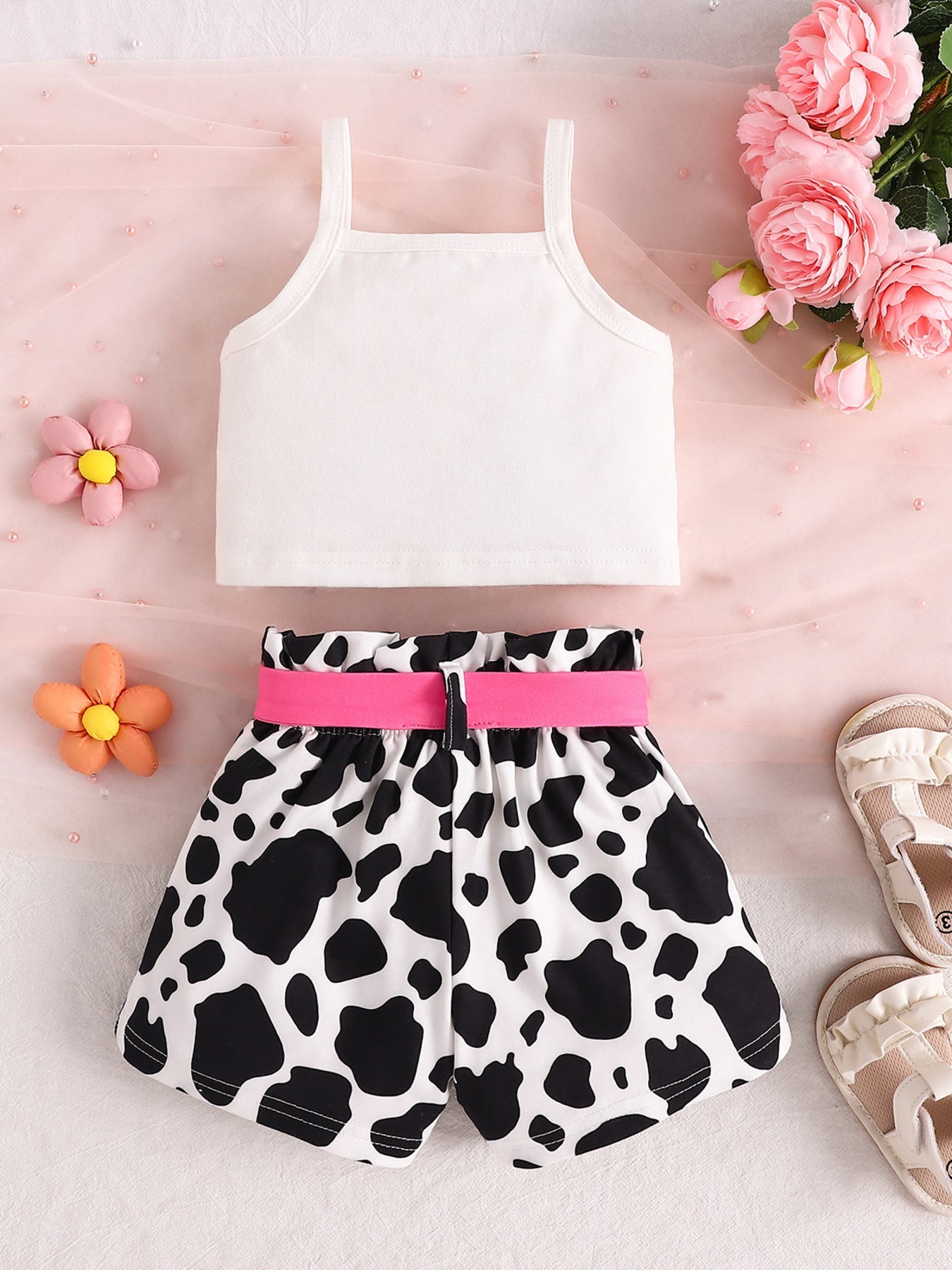 Children's Cow Print Tank Top & Shorts Set