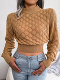 Mock Neck Textured Cropped Sweater