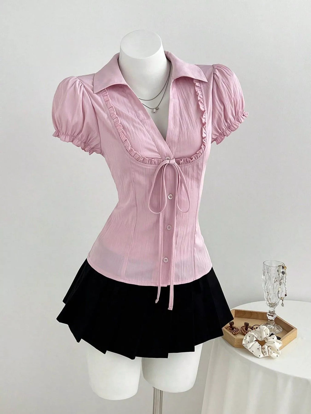 Frill Button Up Short Sleeve Shirt