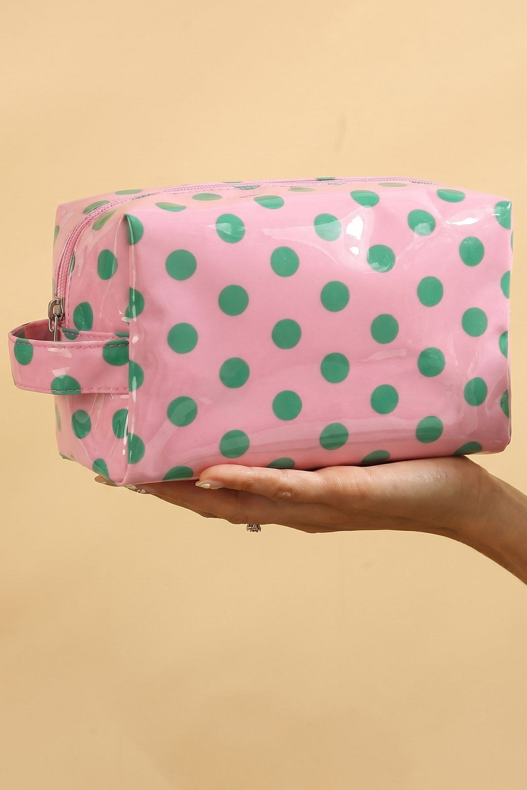Orange Durable PVC Polka Dot Makeup Bag