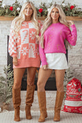Sachet Pink Christmas Candy Cane Holiday Drop Shoulder Sweater