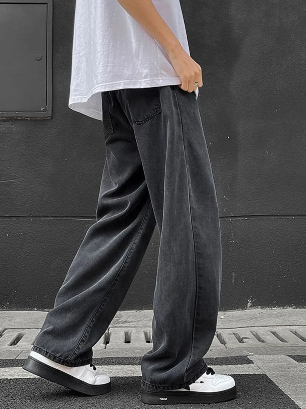 Men's Full Size Wide Leg Drawstring Jeans Plus Size