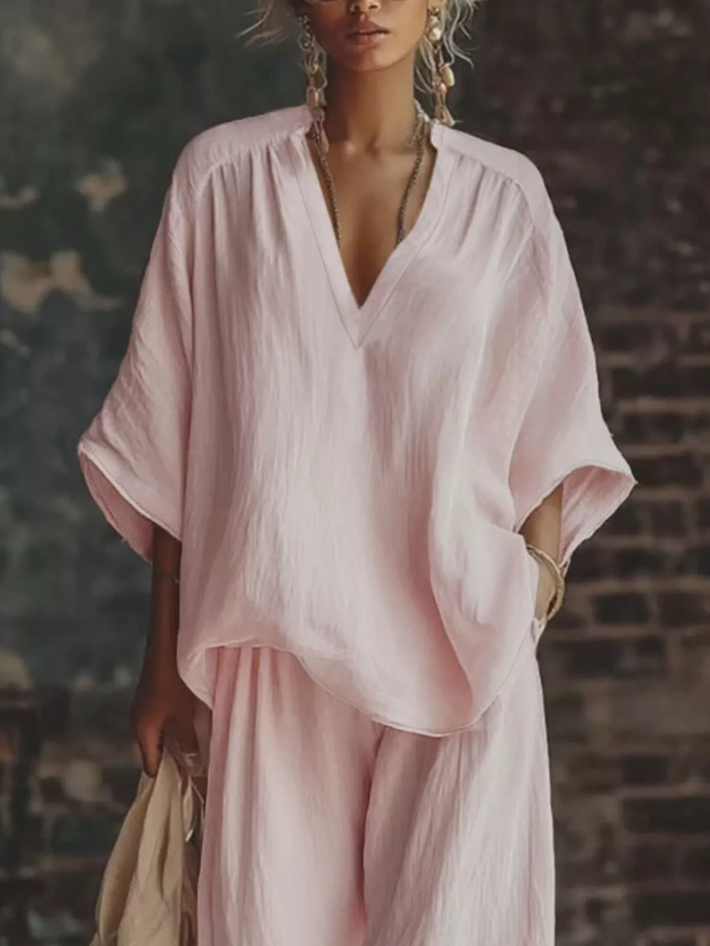 Loose Fit Notched Top and Pants Set