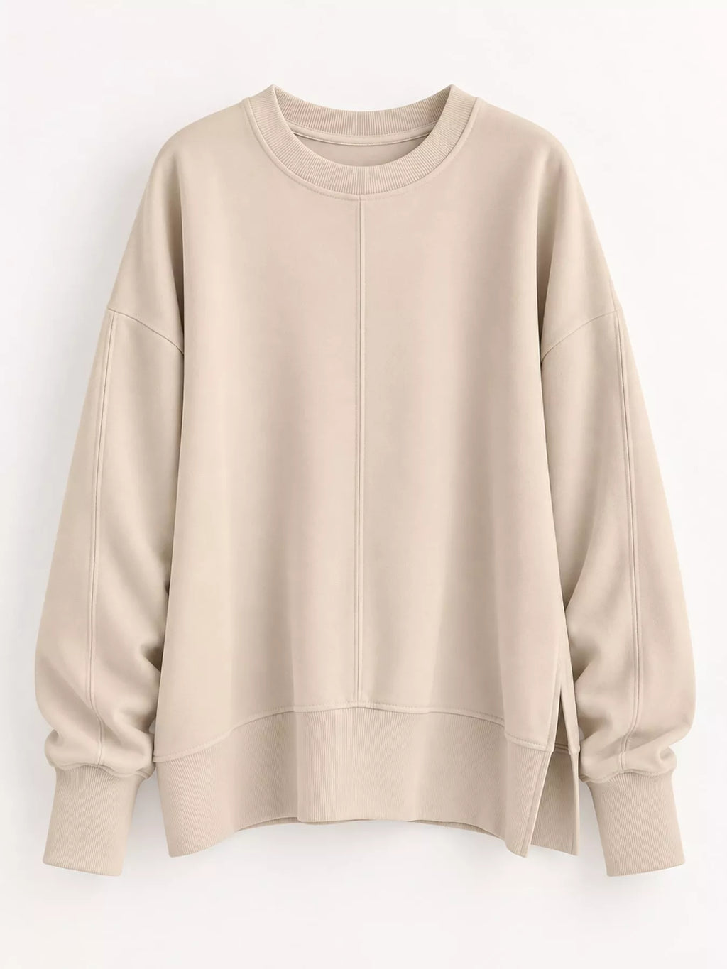Oversized Crew Neck Sweatshirt with Side Slit