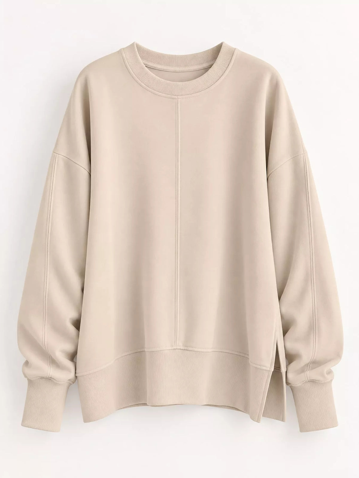 Oversized Crew Neck Sweatshirt with Side Slit