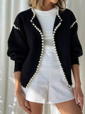 Pearl Trimmed Open Front Cardigan