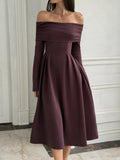 Off-Shoulder Long Sleeve Midi Dress