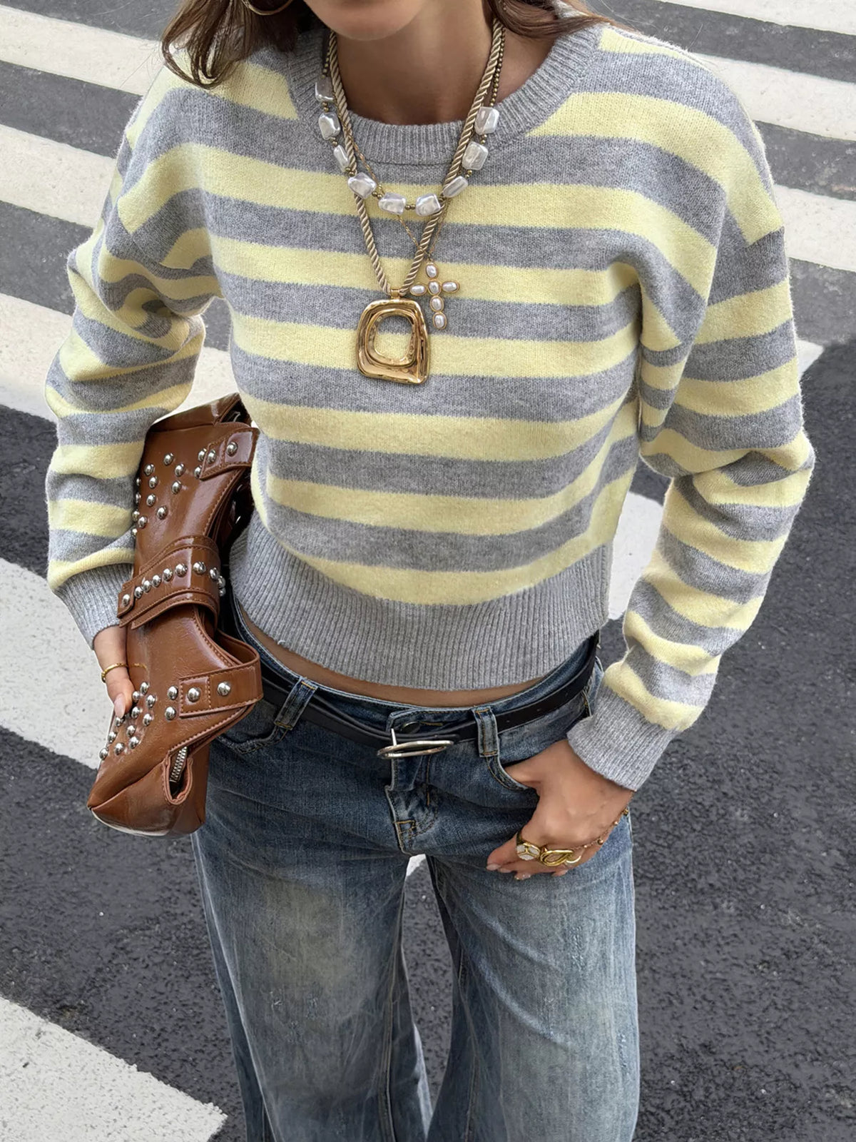 Casual Striped Cropped Sweater